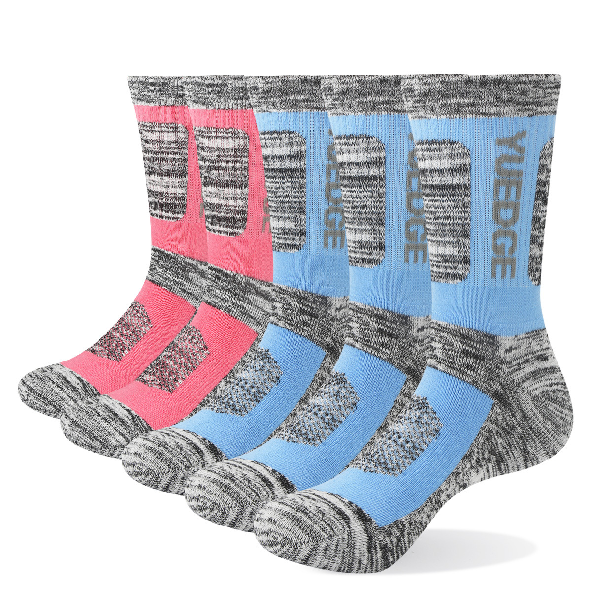 YUEDGE 5 Pairs Travel Professional Sports Socks Riding Barrel Bottom Combed Cotton Terry Socks Hiking Socks